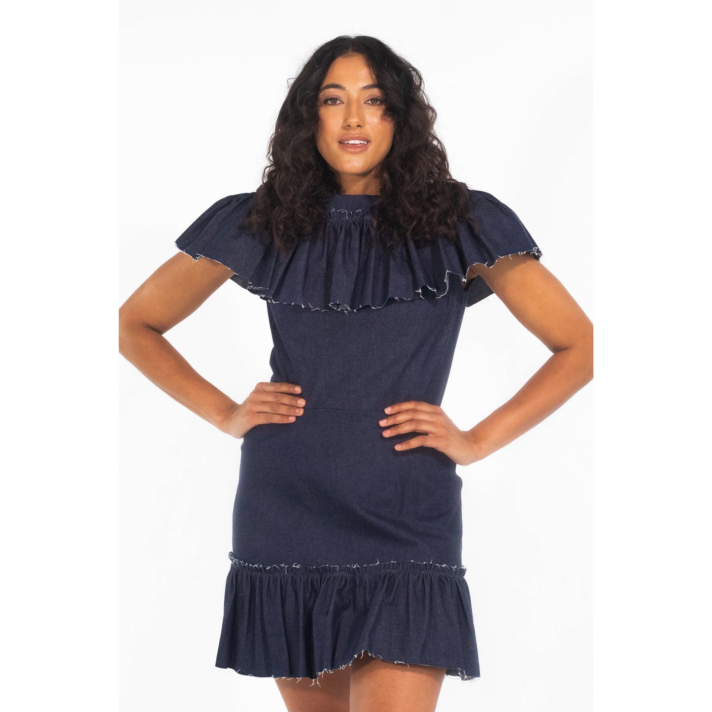 CAMELIA RUFFLE DRESS (DENIM)