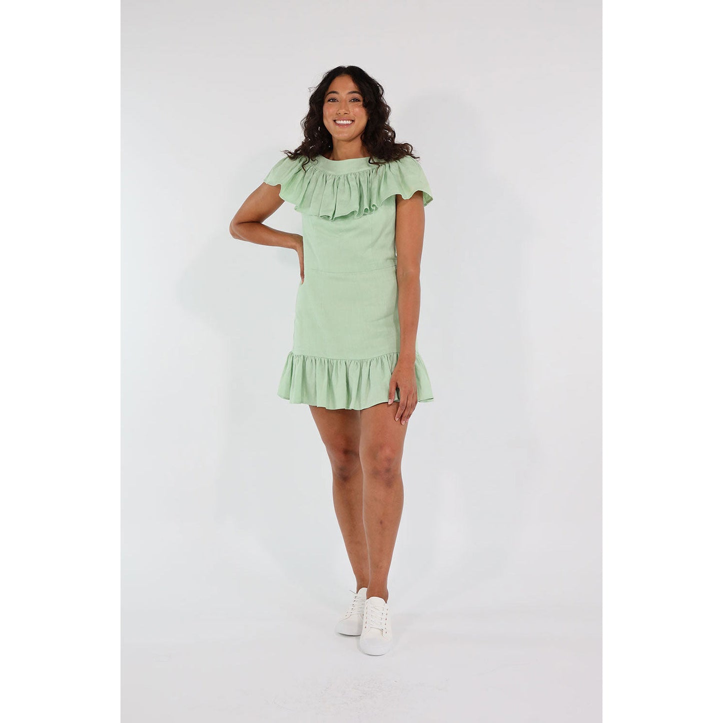 CAMELIA RUFFLE DRESS LINEN (MINT)
