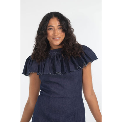 CAMELIA RUFFLE DRESS (DENIM)
