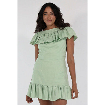 CAMELIA RUFFLE DRESS LINEN (MINT)