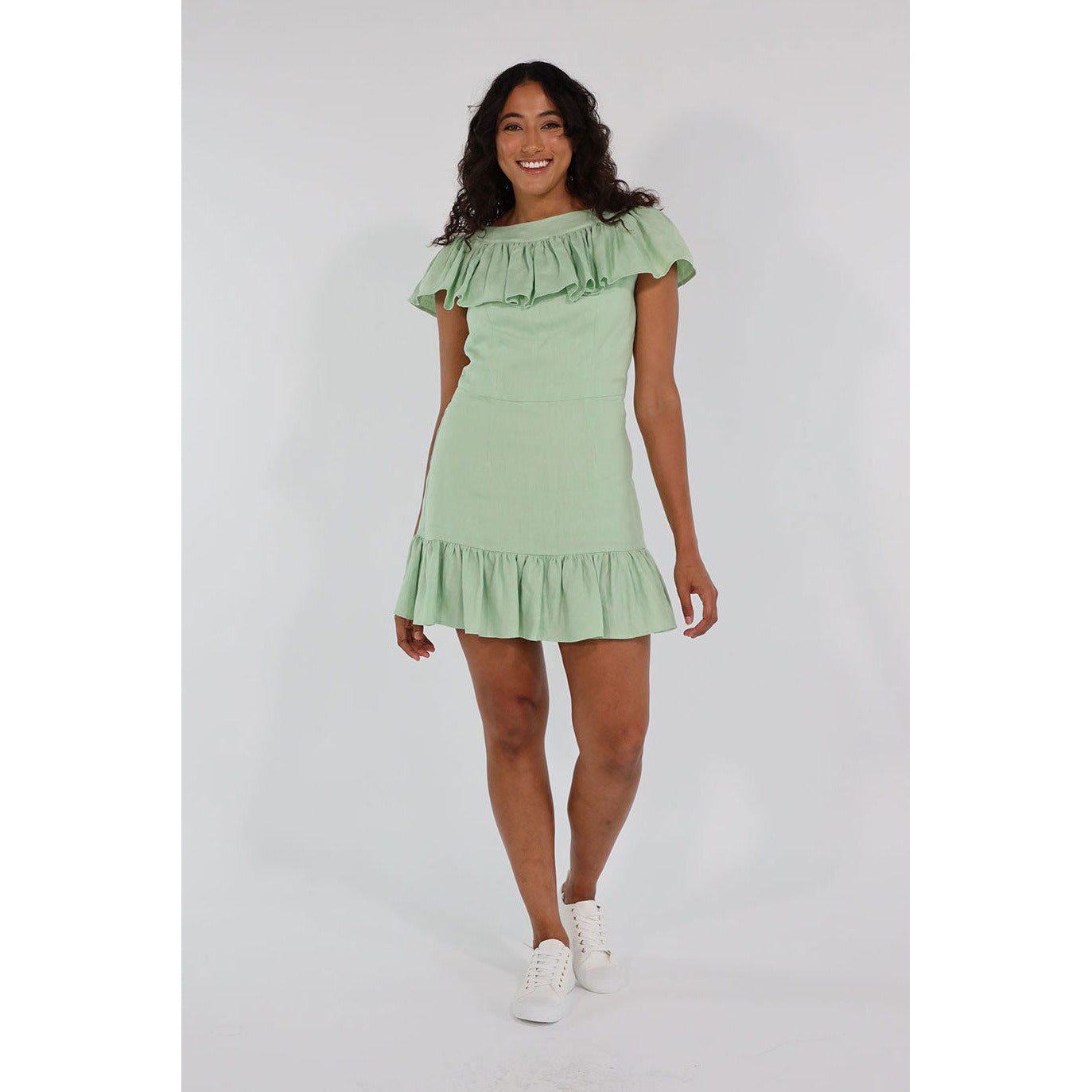 CAMELIA RUFFLE DRESS LINEN (MINT)