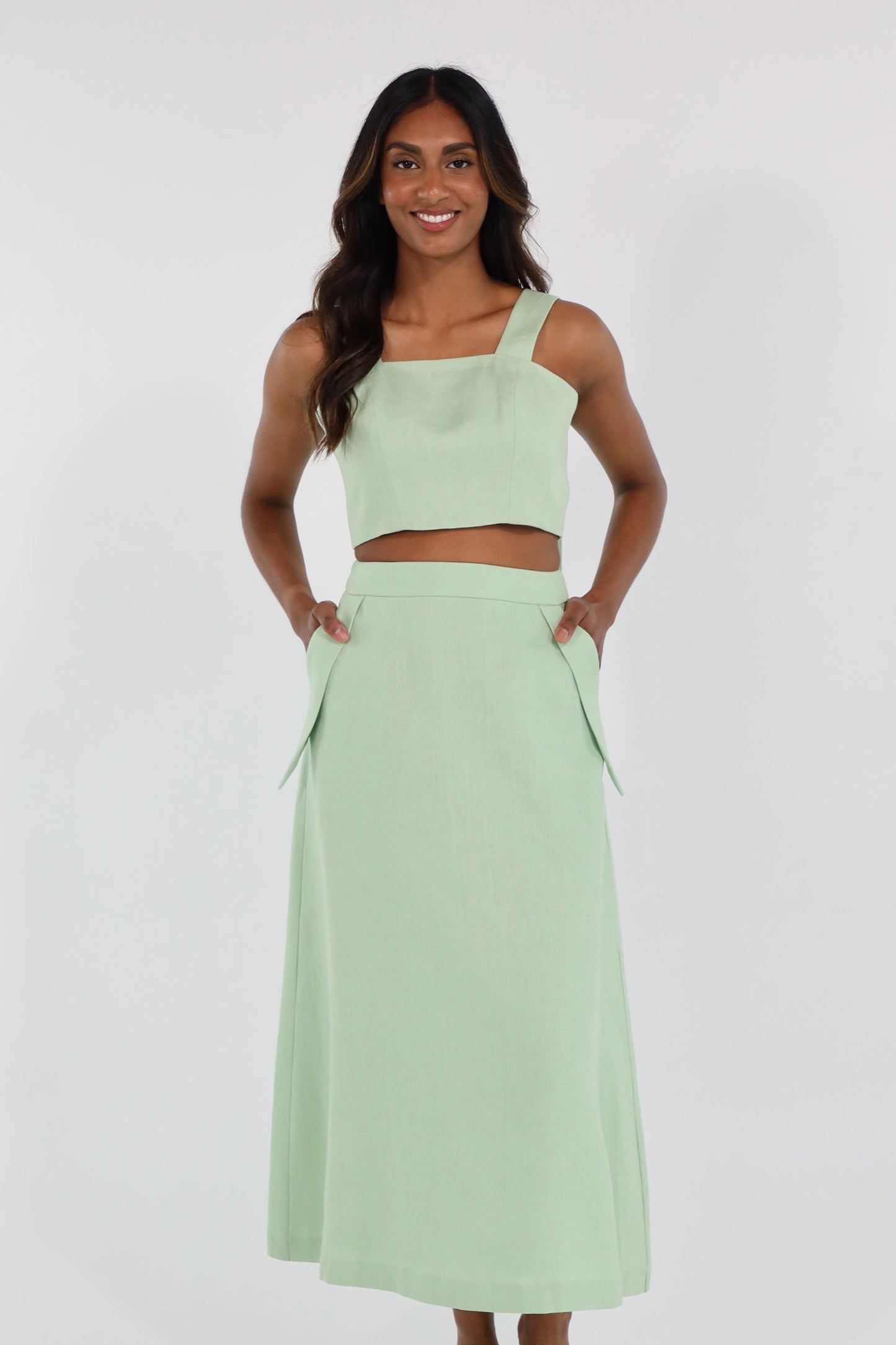 AVA MIDI SKIRT LINEN (MINT)