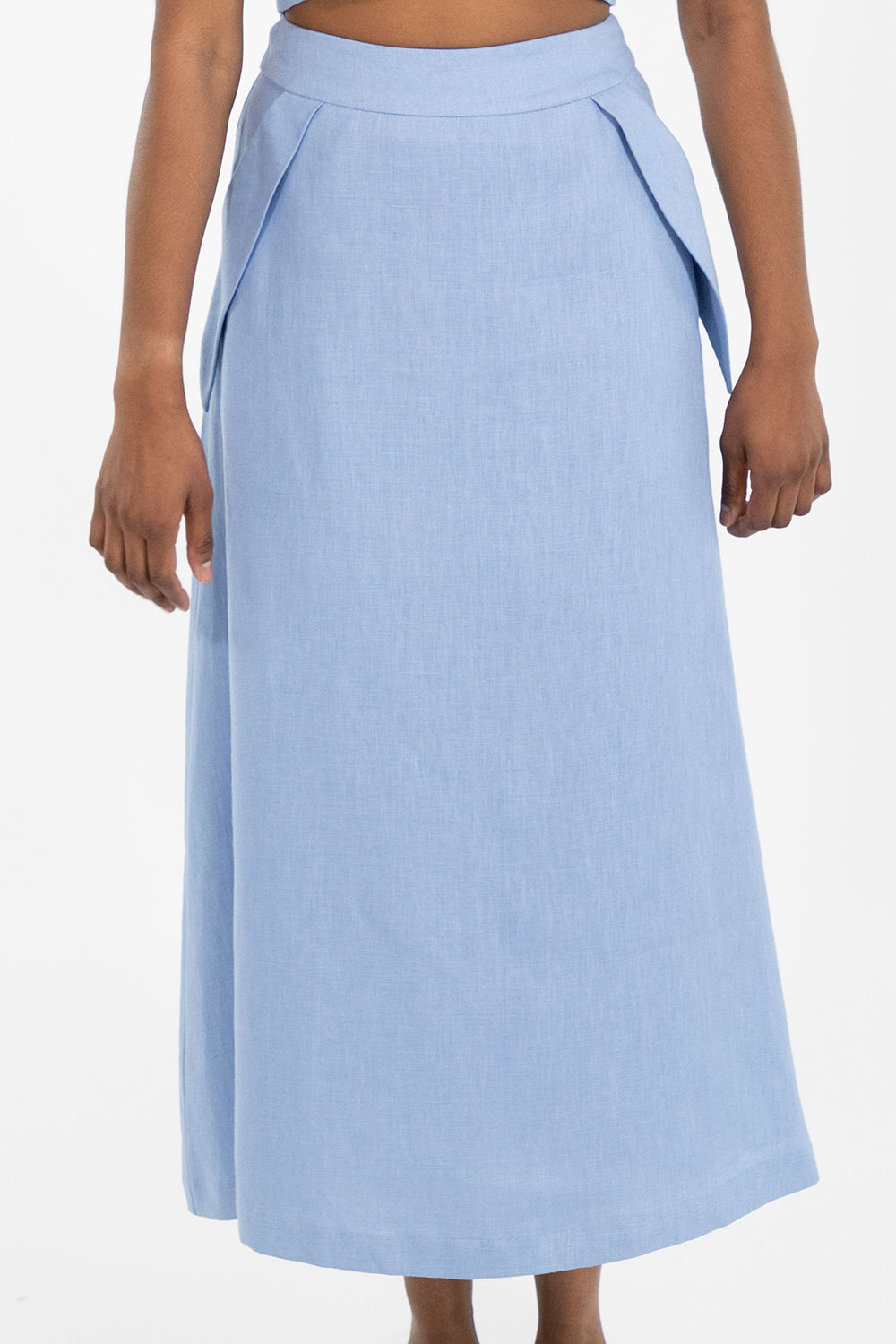 AVA MIDI SKIRT LINEN (BLUE)