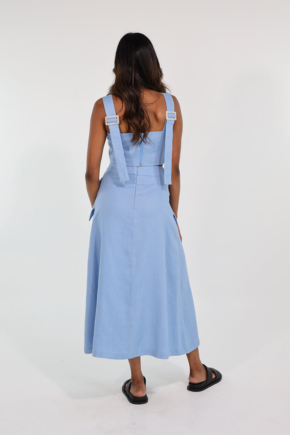 AVA MIDI SKIRT LINEN (BLUE)