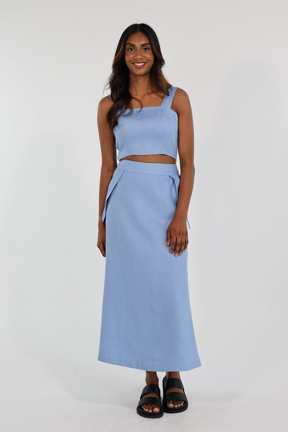 AVA MIDI SKIRT LINEN (BLUE)